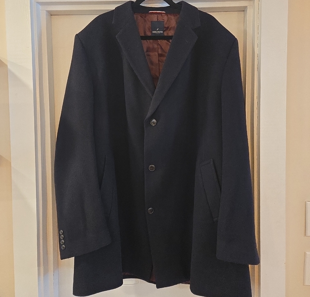 Daniel Hetcher Mens Wool Cashmere Overcoat Peacoat Black 56 Long